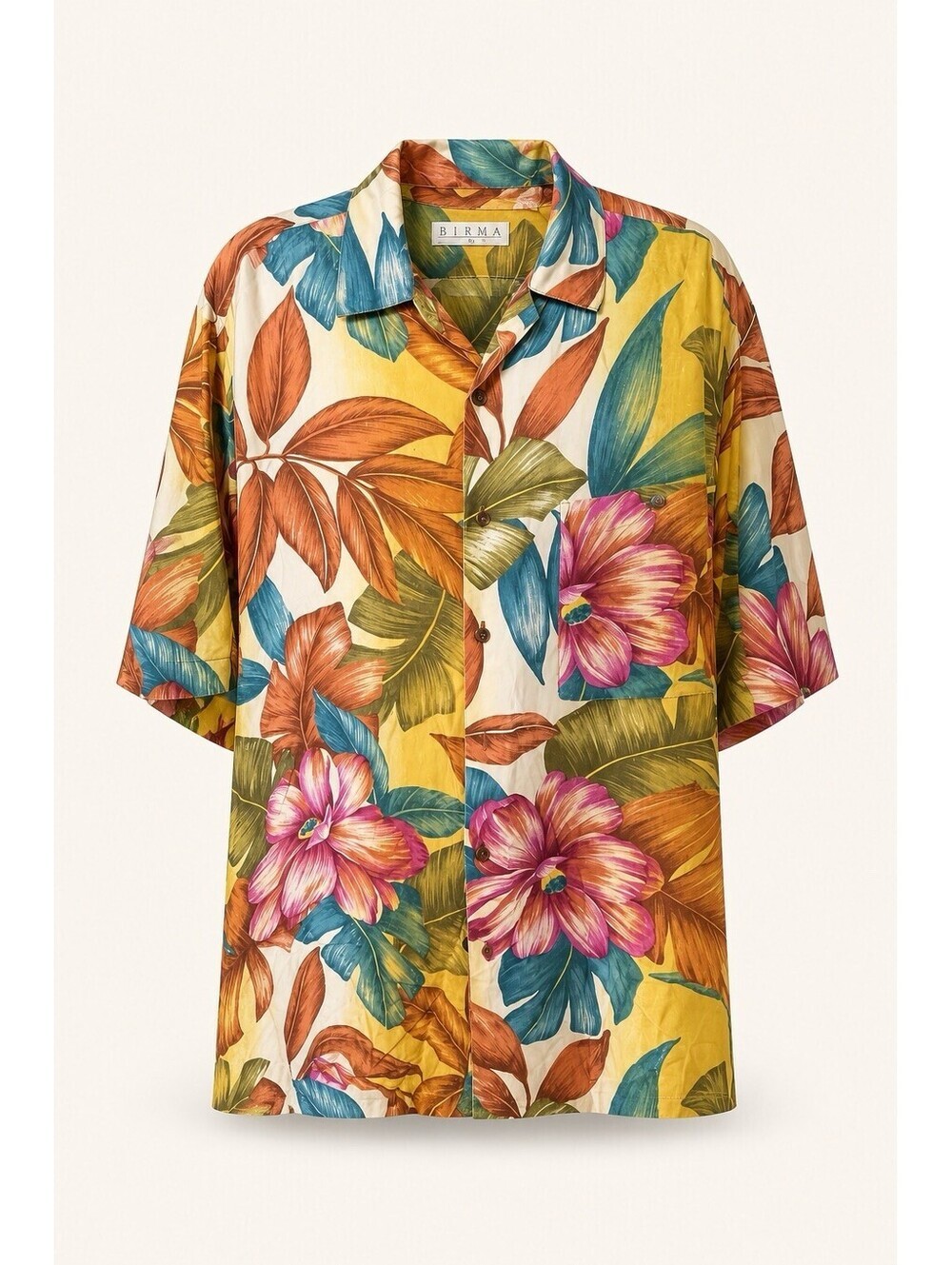 Burma Bibas VTG Mens Rayon Shirt L Tropical Floral Hibiscus Hawaiian Aloha Camp